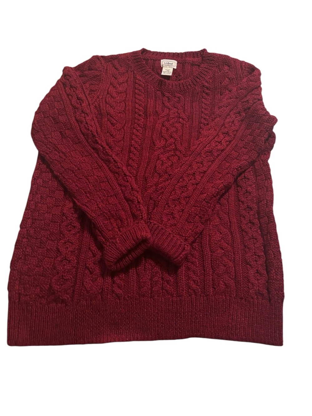 L.L. Bean Irish Red Wool Cable-knit Sweater